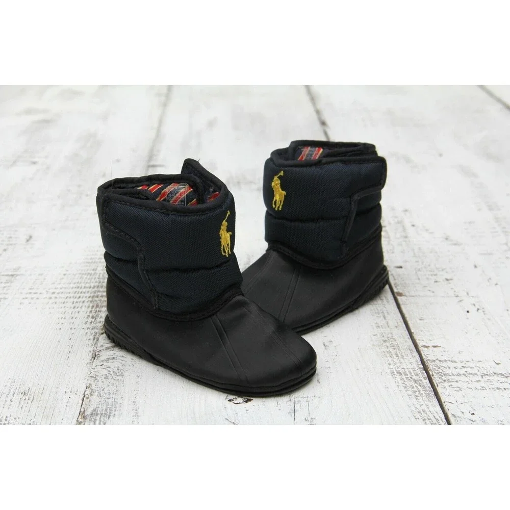 Polo by Ralph Lauren Black Kids Booties with Yellow Polo Logo